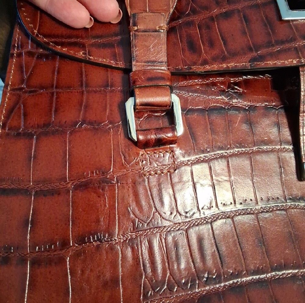 Adrienne Vittadini Rich Brown Croc-Embossed Tote Bag - Picture 12 of 13